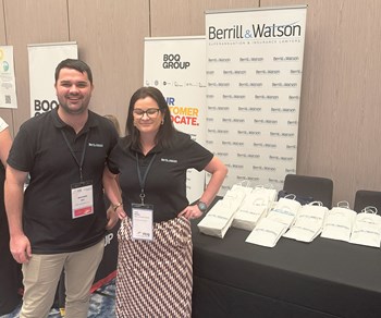 Berrill & Watson paralegals, Ben Noy and Jo O'Neill at the Financial Counselling QLD conference - Gold Coast, Queensland - July 2025