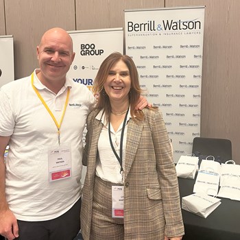 Berrill & Watson Principal Paul Watson with financial counsellor Lisa Simpson at the Financial Counselling QLD conference - Gold Coats, Queensland - July 2025