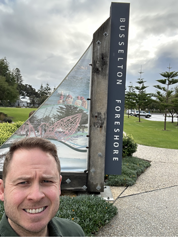 Tom at the Busselton Foreshore after meeting with a financial counsellor in town and to discuss the work that we do. - Busselton, WA - June 2026